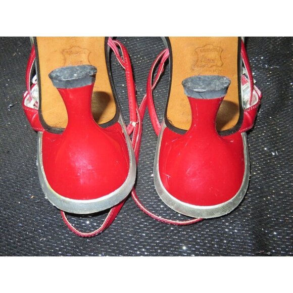 Stuart Weitzman Red Patent Italian Leather Slingback Crystal Embellished Sandals - Picture 5 of 9